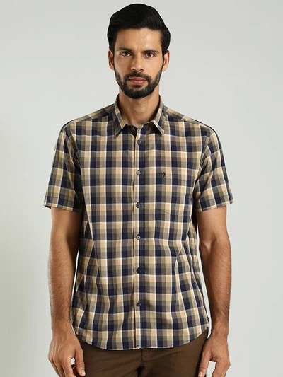 Indian Terrain Men's Regular Fit Half Sleeve Checkered Multicolor Shirt